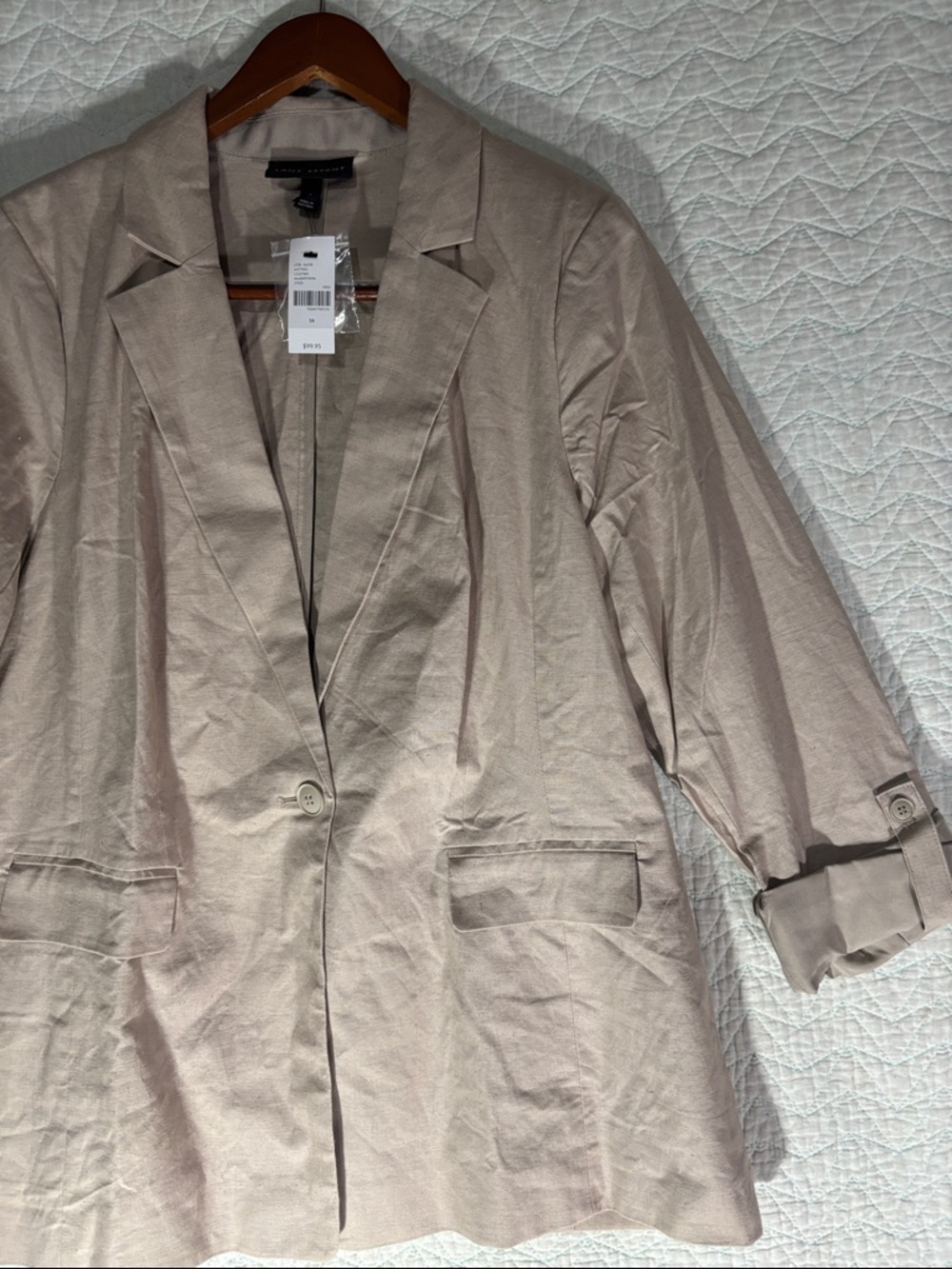 Lane Bryant Blush Taupe Single-Button Notch Lapel Blazer Linen Blend NWT - Picture 5 of 7